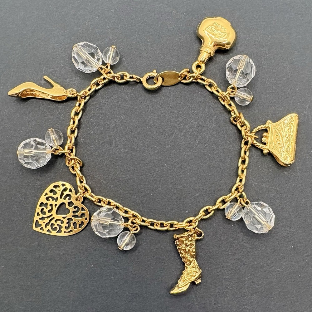 Vintage Trifari Charm Bracelet Shoe Heart Purse Perfume‎ Gold Tone 7.25"